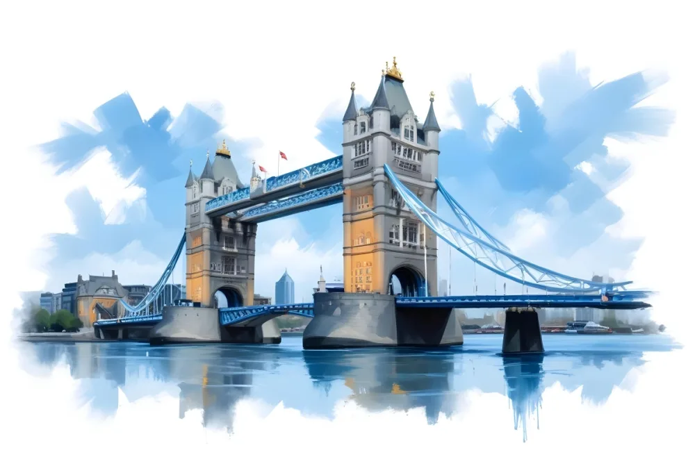 Oil Painting Tower Bridge In London Blue Sky And Water Creative Extremely Detailed Brush Stroke 47 5546