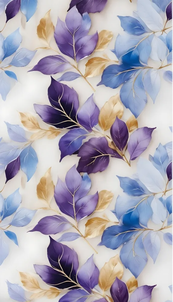 Oil Painting Watercolor Painting Of Blue Purple And Golden Leaves With White Background Soft Lighting Elegant Detailed Smooth Vibrant Colors High Resolution Intricate Details Artistic Creative Extremely Detai 18 23b8