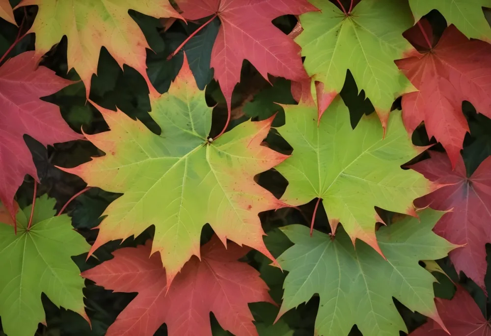 Overlapping Green And Red Maple Leaves With The Veins And Textures Of The Leaves Visible 9 8dc9