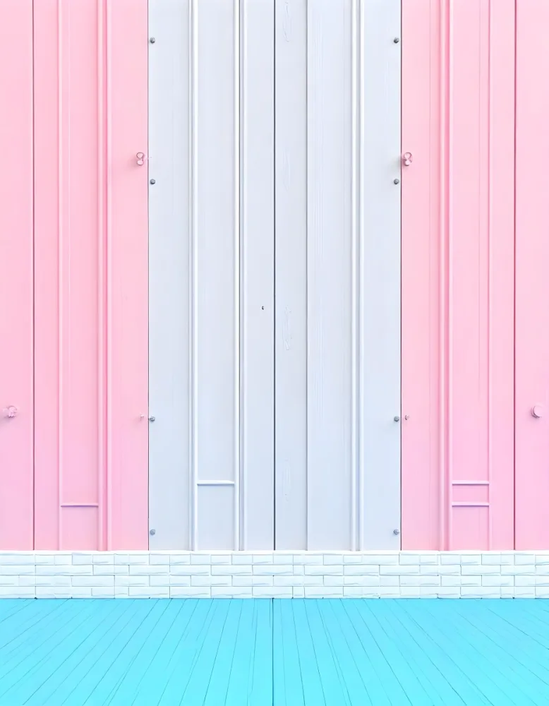 Pink And Blue Wooden Planks Background With A Blue Floor And A White Brick Border 20 631d
