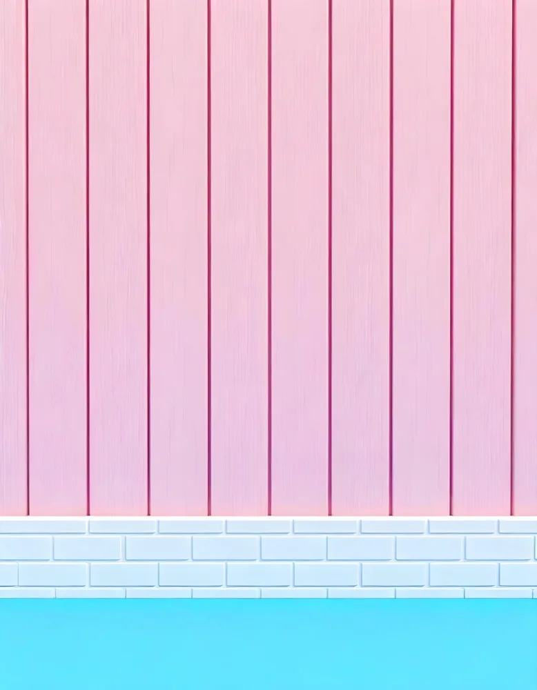 Pink And Blue Wooden Planks Background With A Blue Floor And A White Brick Border 23 8fde