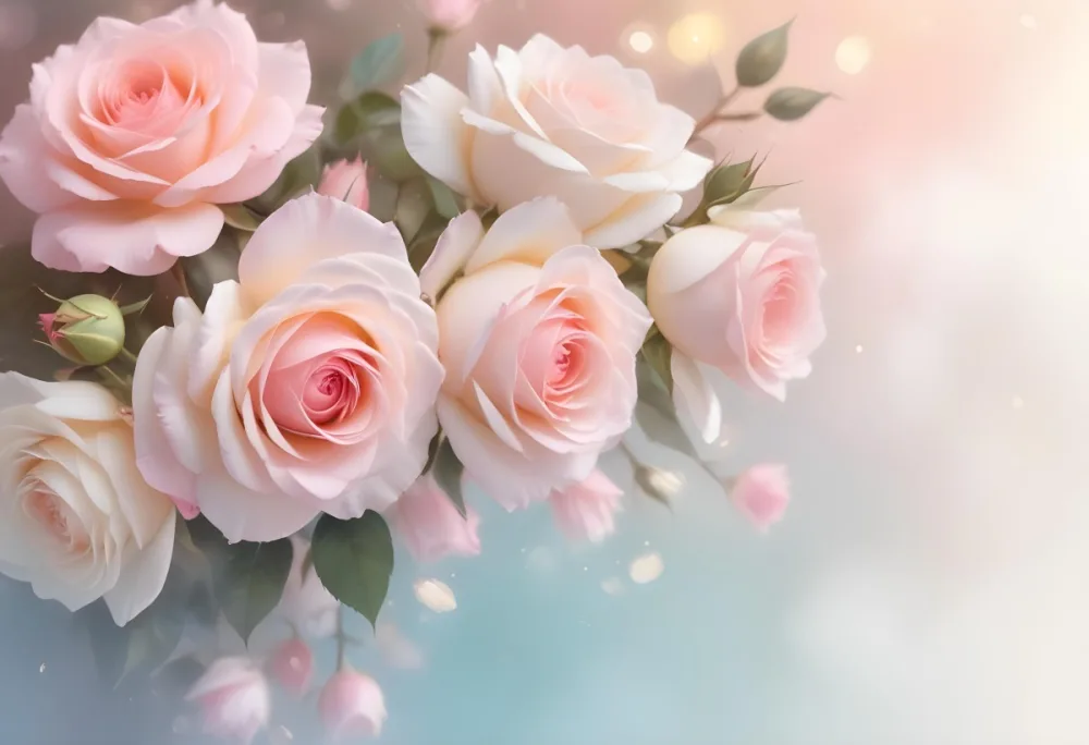 Pink And White Roses With Soft Petals Arranged In A Cluster Pastel Color Palette Bokeh Effect Dreamy And Romantic Atmosphere Soft Lighting Elegant Composition 26 6712