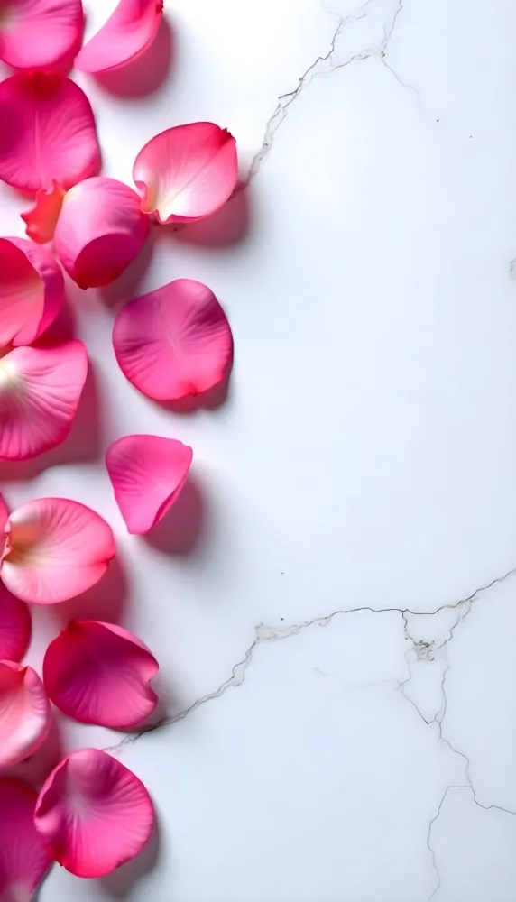 Pink Rose Petals Scattered On A White Marble Surface The Petals Are Vibrant And Fresh Creating A Visually Appealing Contrast Against The Smooth Surface 11 0440
