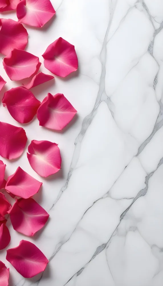 Pink Rose Petals Scattered On A White Marble Surface The Petals Are Vibrant And Fresh Creating A Visually Appealing Contrast Against The Smooth Surface 14 7373