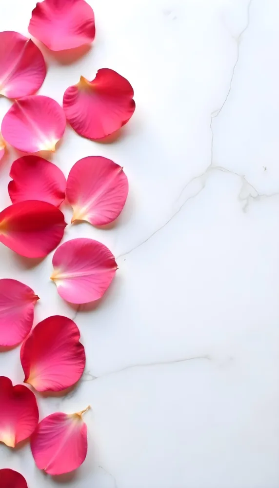 Pink Rose Petals Scattered On A White Marble Surface The Petals Are Vibrant And Fresh Creating A Visually Appealing Contrast Against The Smooth Surface 15 F913