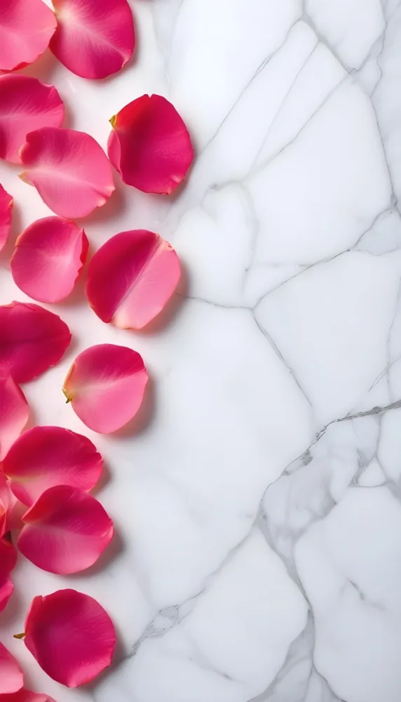 Pink Rose Petals Scattered On A White Marble Surface The Petals Are Vibrant And Fresh Creating A Visually Appealing Contrast Against The Smooth Surface 2 B338