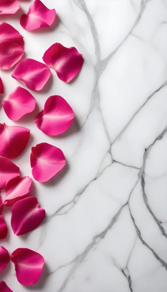 Pink Rose Petals Scattered On A White Marble Surface The Petals Are Vibrant And Fresh Creating A Visually Appealing Contrast Against The Smooth Surface 22 Ddd9