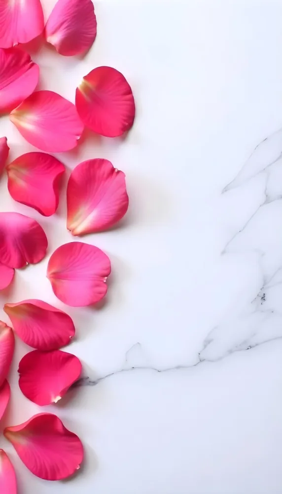 Pink Rose Petals Scattered On A White Marble Surface The Petals Are Vibrant And Fresh Creating A Visually Appealing Contrast Against The Smooth Surface 3 B201