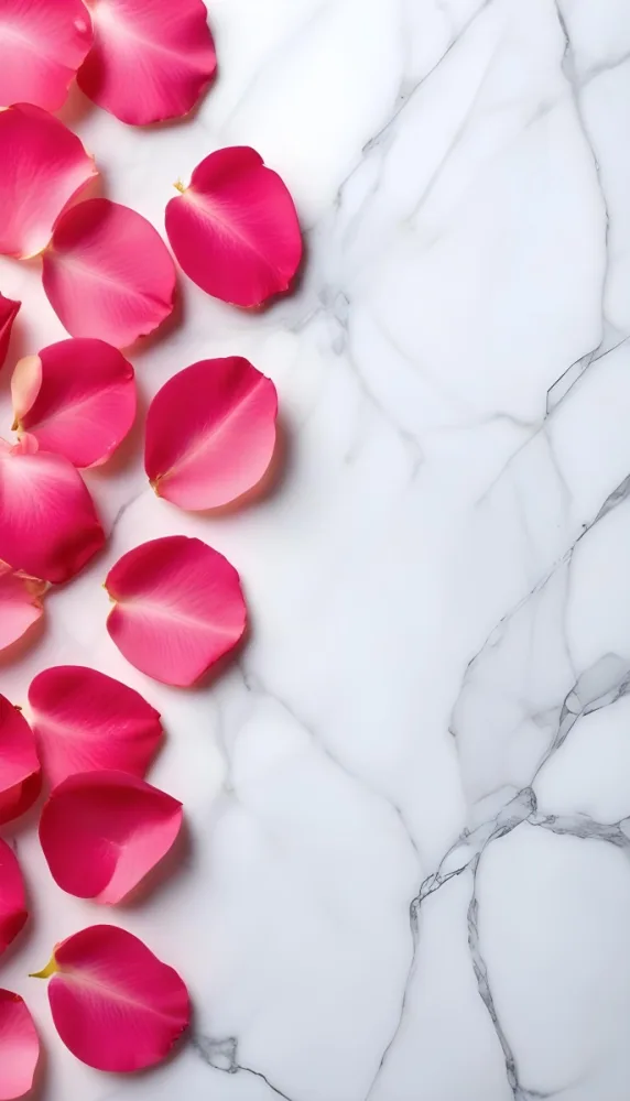 Pink Rose Petals Scattered On A White Marble Surface The Petals Are Vibrant And Fresh Creating A Visually Appealing Contrast Against The Smooth Surface 36 C806