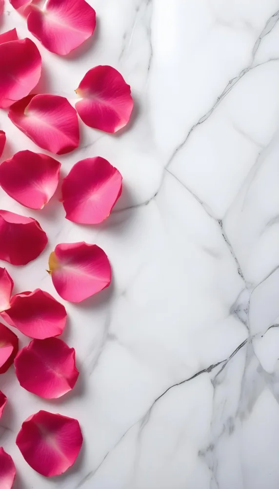 Pink Rose Petals Scattered On A White Marble Surface The Petals Are Vibrant And Fresh Creating A Visually Appealing Contrast Against The Smooth Surface 44 D64c