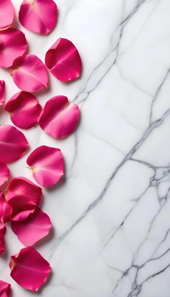 Pink Rose Petals Scattered On A White Marble Surface The Petals Are Vibrant And Fresh Creating A Visually Appealing Contrast Against The Smooth Surface 46 Acfd