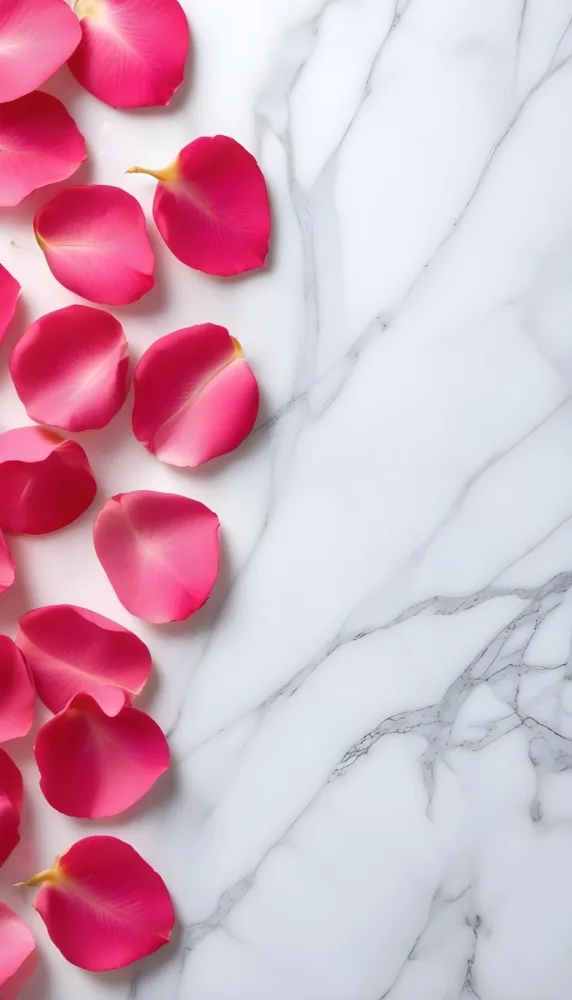 Pink Rose Petals Scattered On A White Marble Surface The Petals Are Vibrant And Fresh Creating A Visually Appealing Contrast Against The Smooth Surface 51 Dfc7