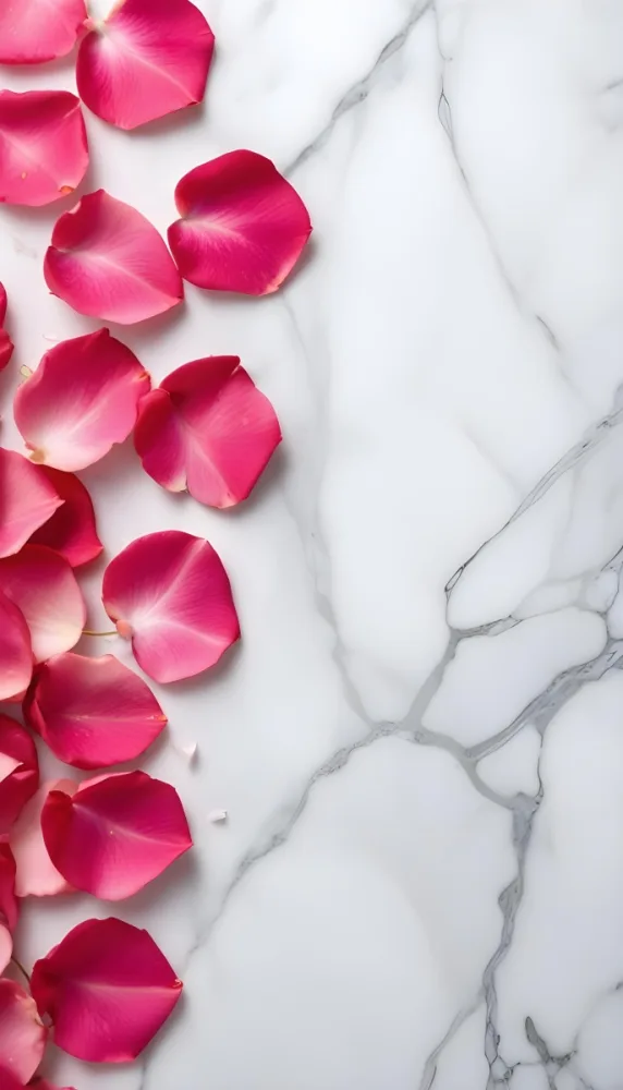 Pink Rose Petals Scattered On A White Marble Surface The Petals Are Vibrant And Fresh Creating A Visually Appealing Contrast Against The Smooth Surface 53 C2db