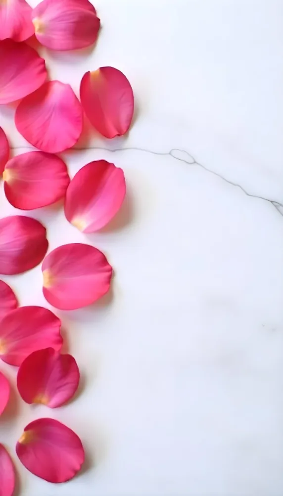 Pink Rose Petals Scattered On A White Marble Surface The Petals Are Vibrant And Fresh Creating A Visually Appealing Contrast Against The Smooth Surface 54 F6c7