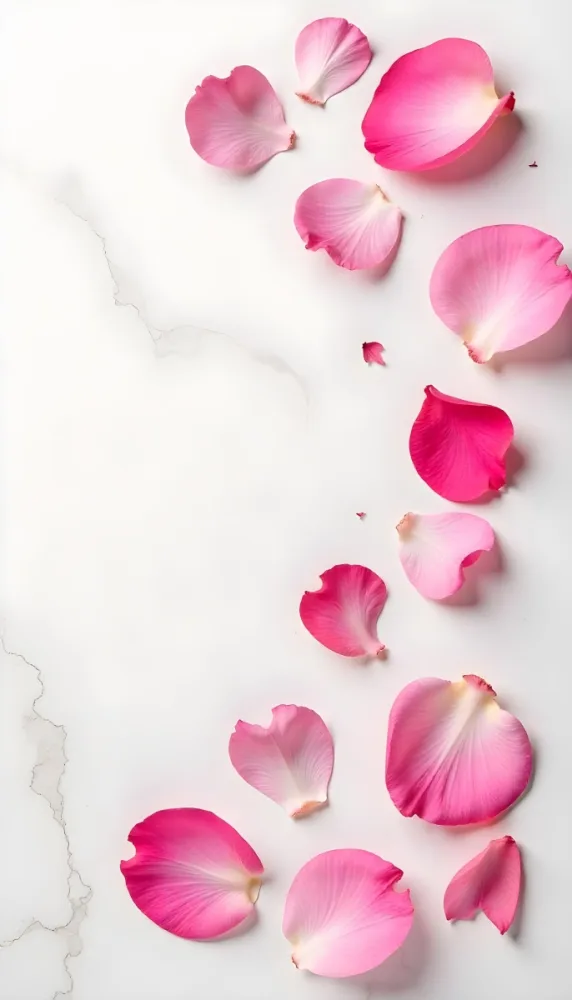 Pink Rose Petals Scattered On A White Marble Surface The Petals Are Vibrant And Fresh Creating A Visually Appealing Contrast Against The Smooth Surface 60 4e0f
