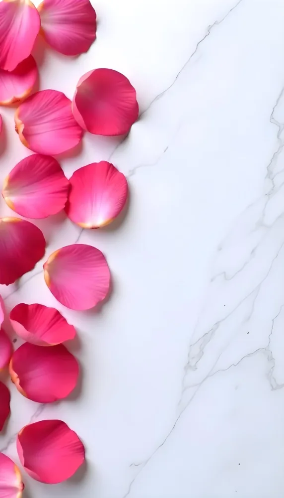 Pink Rose Petals Scattered On A White Marble Surface The Petals Are Vibrant And Fresh Creating A Visually Appealing Contrast Against The Smooth Surface 62 C86b