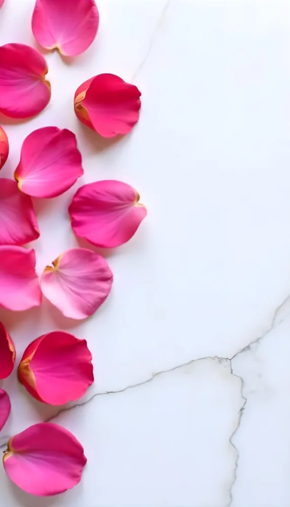 Pink Rose Petals Scattered On A White Marble Surface The Petals Are Vibrant And Fresh Creating A Visually Appealing Contrast Against The Smooth Surface 73 Cb27