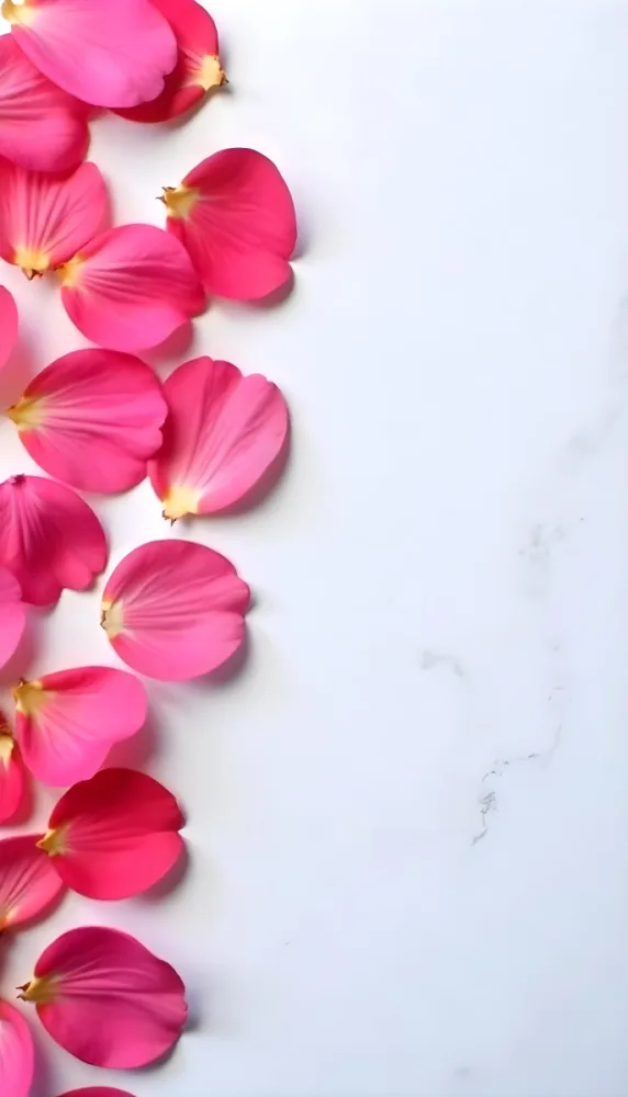 Pink Rose Petals Scattered On A White Marble Surface The Petals Are Vibrant And Fresh Creating A Visually Appealing Contrast Against The Smooth Surface 76 Bc05