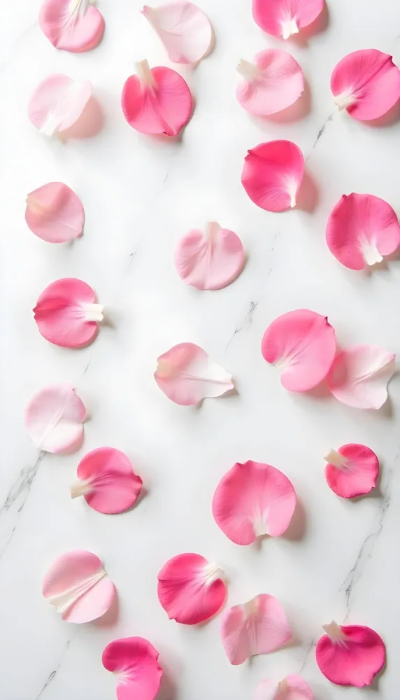 Pink Rose Petals Scattered On A White Marble Surface The Petals Are Vibrant And Fresh Creating A Visually Appealing Contrast Against The Smooth Surface 81 31ad