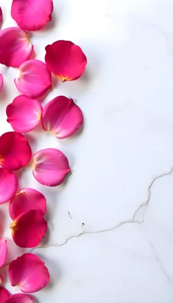 Pink Rose Petals Scattered On A White Marble Surface The Petals Are Vibrant And Fresh Creating A Visually Appealing Contrast Against The Smooth Surface 89 B858