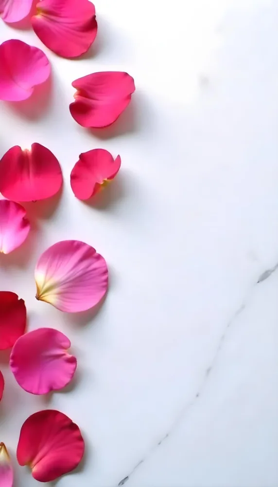 Pink Rose Petals Scattered On A White Marble Surface The Petals Are Vibrant And Fresh Creating A Visually Appealing Contrast Against The Smooth Surface 91 67be