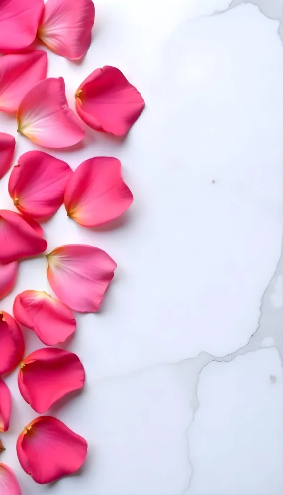 Pink Rose Petals Scattered On A White Marble Surface The Petals Are Vibrant And Fresh Creating A Visually Appealing Contrast Against The Smooth Surface 93 7c22