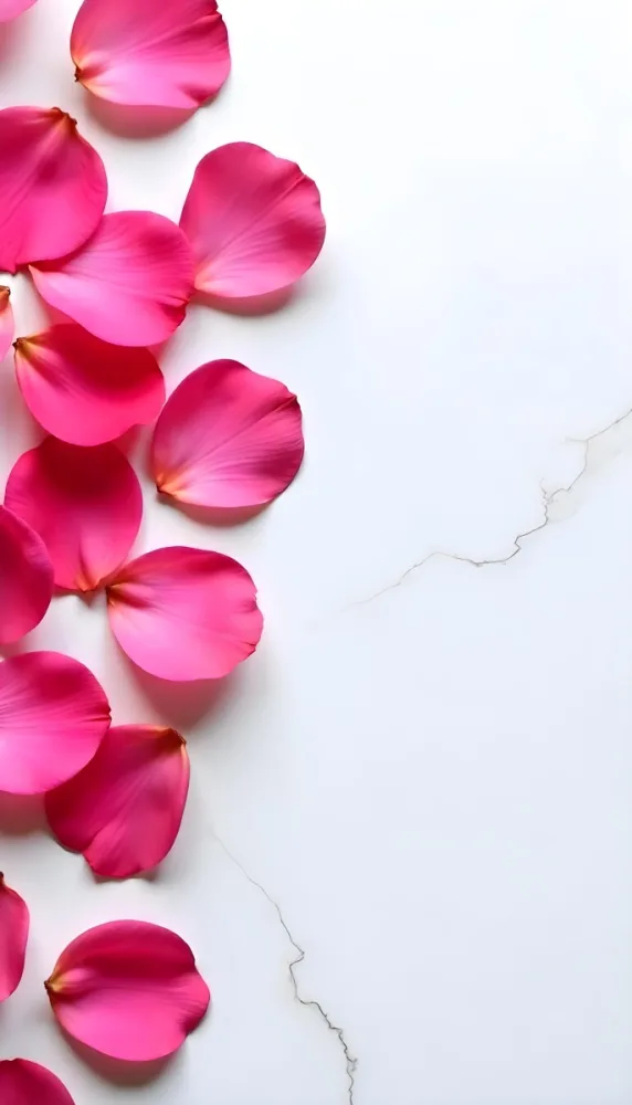 Pink Rose Petals Scattered On A White Marble Surface The Petals Are Vibrant And Fresh Creating A Visually Appealing Contrast Against The Smooth Surface 94 2f02