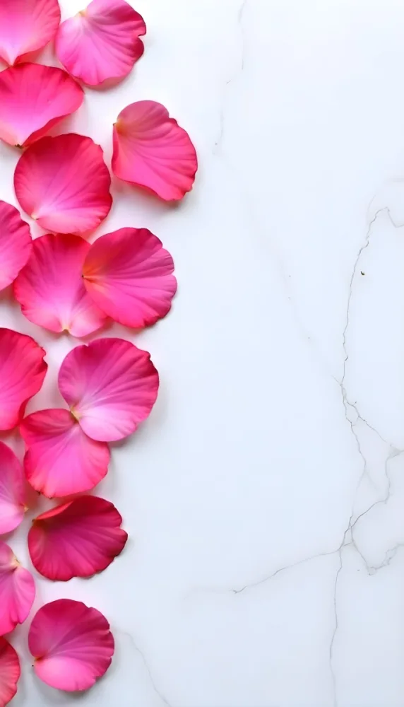 Pink Rose Petals Scattered On A White Marble Surface The Petals Are Vibrant And Fresh Creating A Visually Appealing Contrast Against The Smooth Surface 99 Dc9e