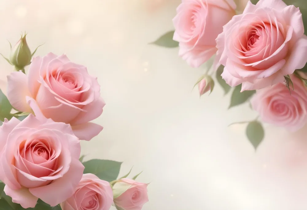 Pink Roses On A Soft Light Background Creating A Delicate Floral Arrangement With A Dreamy Ethereal Quality Suitable For Romantic Or Celebratory Themes 22 097a