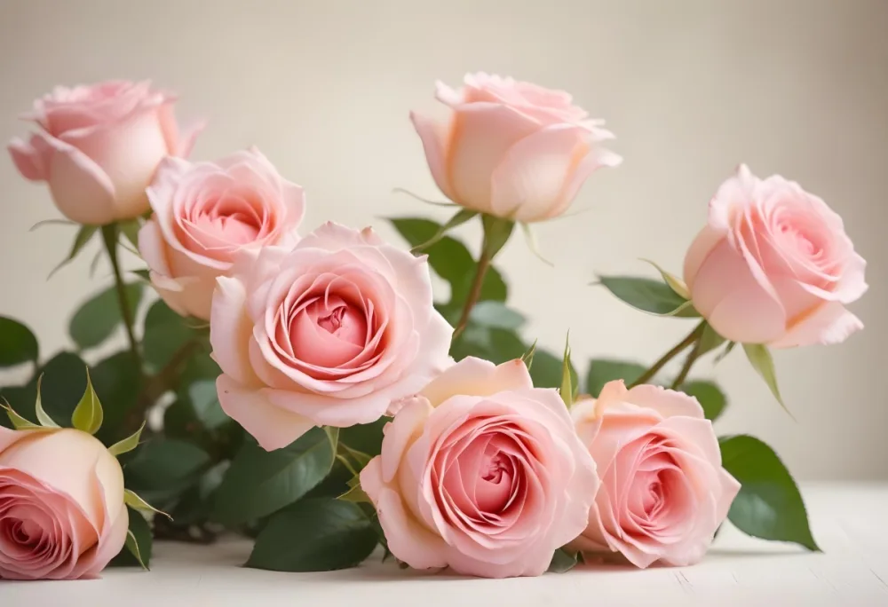 Pink Roses On A Soft Light Background Creating A Delicate Floral Arrangement With A Dreamy Ethereal Quality Suitable For Romantic Or Celebratory Themes 29 4e1e