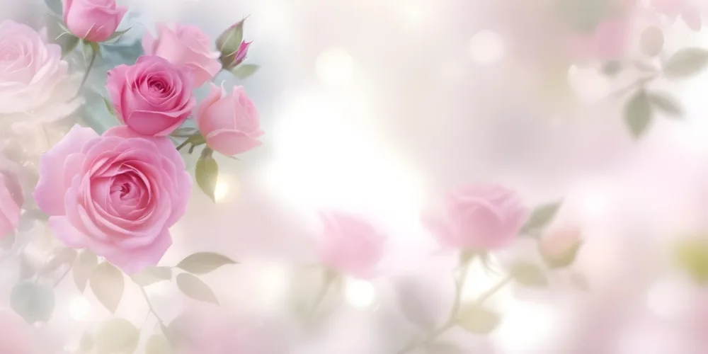 Pink Roses With Soft Petals Arranged In The Upper Left Corner Soft Focus Pastel Colors Bokeh Effect Dreamy Background Romantic Atmosphere Elegant Composition 19 F7e2