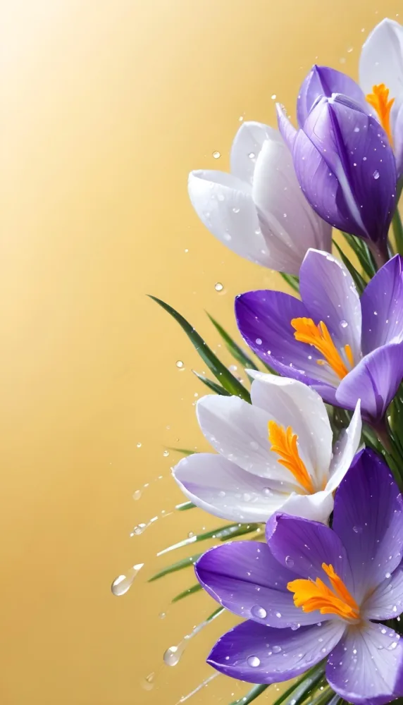 Purple And White Crocus Flowers With Water Droplets On A White Background Close Up Shot Vibrant Colors Natural Light Fresh And Clean 17 A2e3