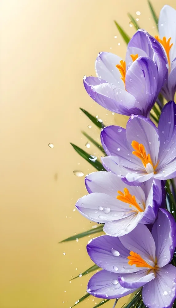Purple And White Crocus Flowers With Water Droplets On A White Background Close Up Shot Vibrant Colors Natural Light Fresh And Clean 50 F0bc