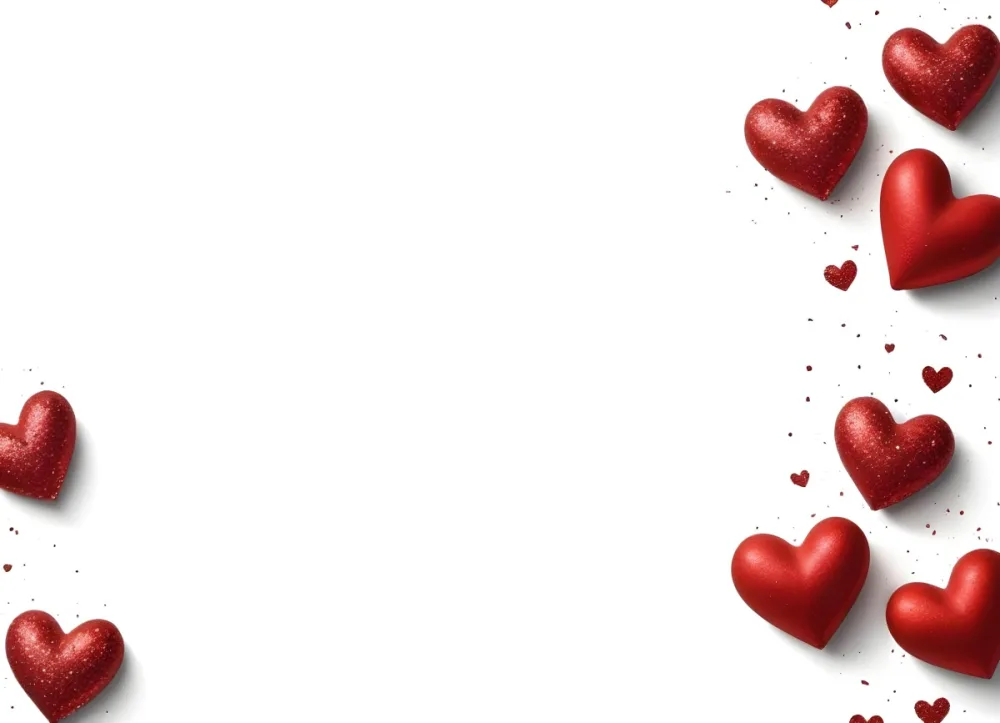 Red Glitter Hearts On A White Background Some Scattered Glitter Top Down View Festive Love Valentine S Day Bright Festive Simple Elegant 27 01de