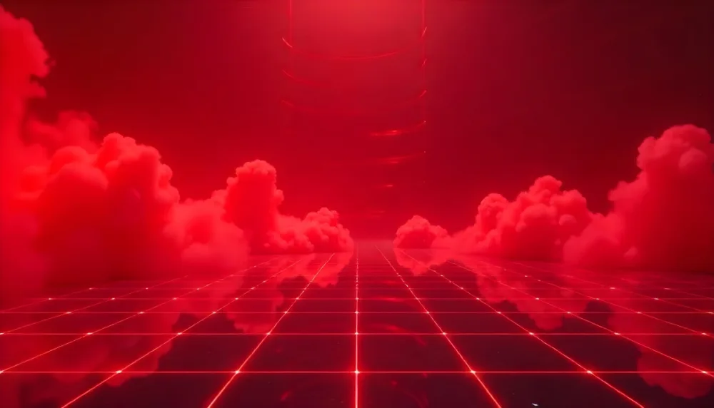 Red Grid Floor With Red Smoke And Red Background With Horizontal Lines Vaporwave Style 26 3df1