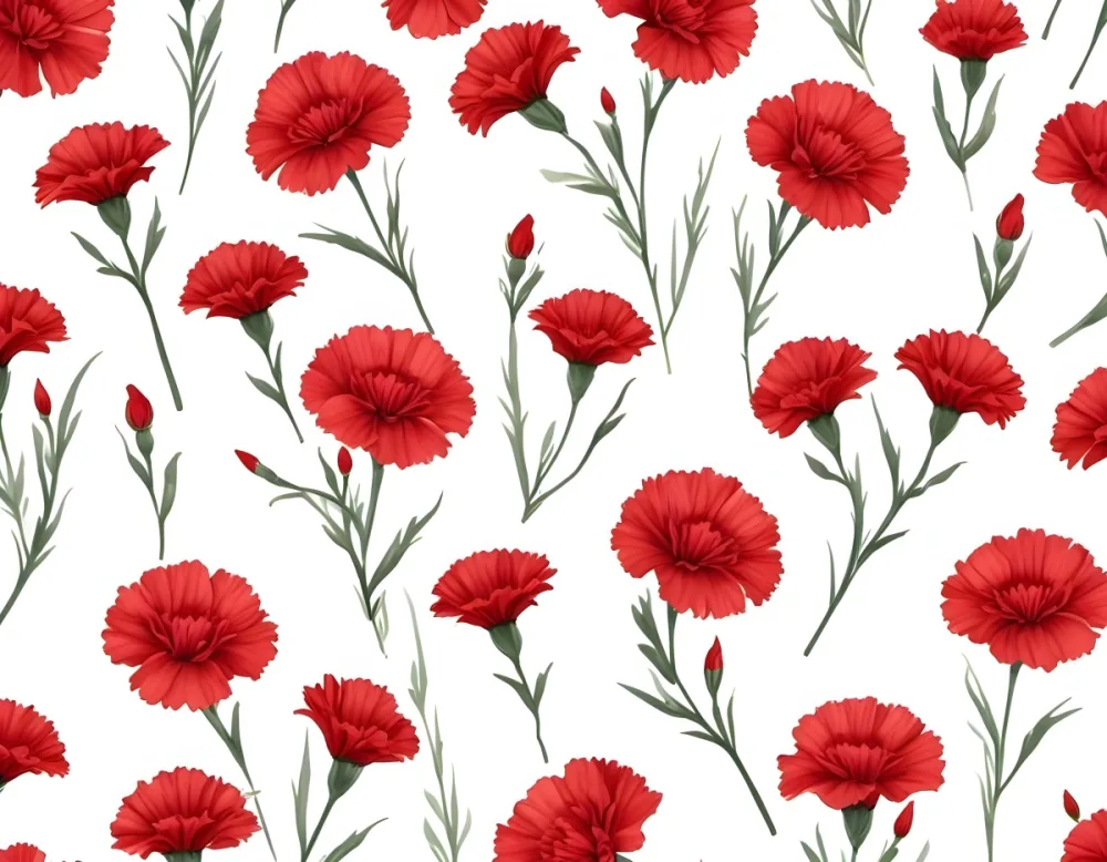 Seamless Pattern Of Red Carnation Flowers With Red Stems Scattered On A Floral Background Floral Design Botanical Pattern Elegant Minimalist 11 45ce
