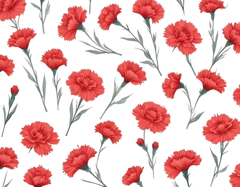 Seamless Pattern Of Red Carnation Flowers With Red Stems Scattered On A Floral Background Floral Design Botanical Pattern Elegant Minimalist 33 A649