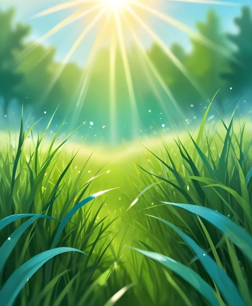 Sun Rays Over Green Grass Bright Sky With Bokeh Effect Sunny Day Light Blue And Green Background Abstract Nature Scene 25 5ac4