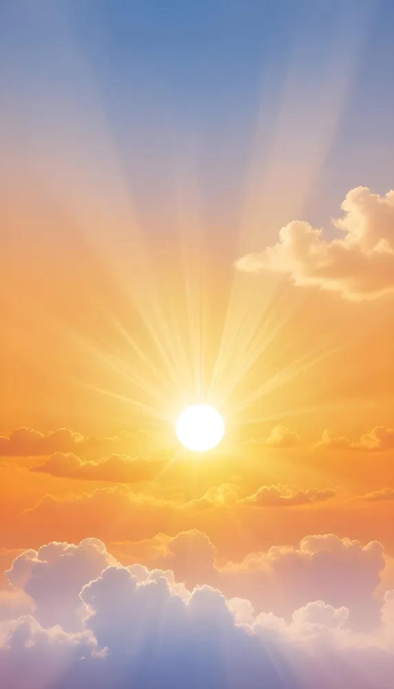 Sun With Bright Rays Of Light Orange Sky With Clouds Warm Tones Soft Light Sunny Day Bright And Vibrant Colors Peaceful Atmosphere 12 Ded9