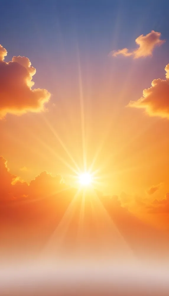 Sun With Bright Rays Of Light Orange Sky With Clouds Warm Tones Soft Light Sunny Day Bright And Vibrant Colors Peaceful Atmosphere 24 E951