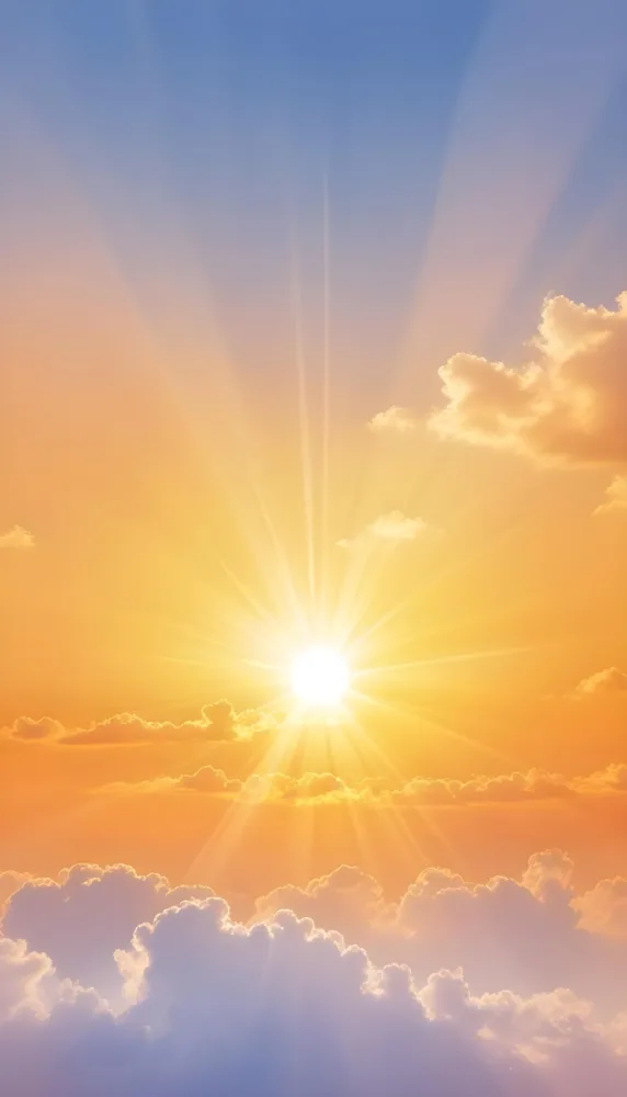 Sun With Bright Rays Of Light Orange Sky With Clouds Warm Tones Soft Light Sunny Day Bright And Vibrant Colors Peaceful Atmosphere 3 F165