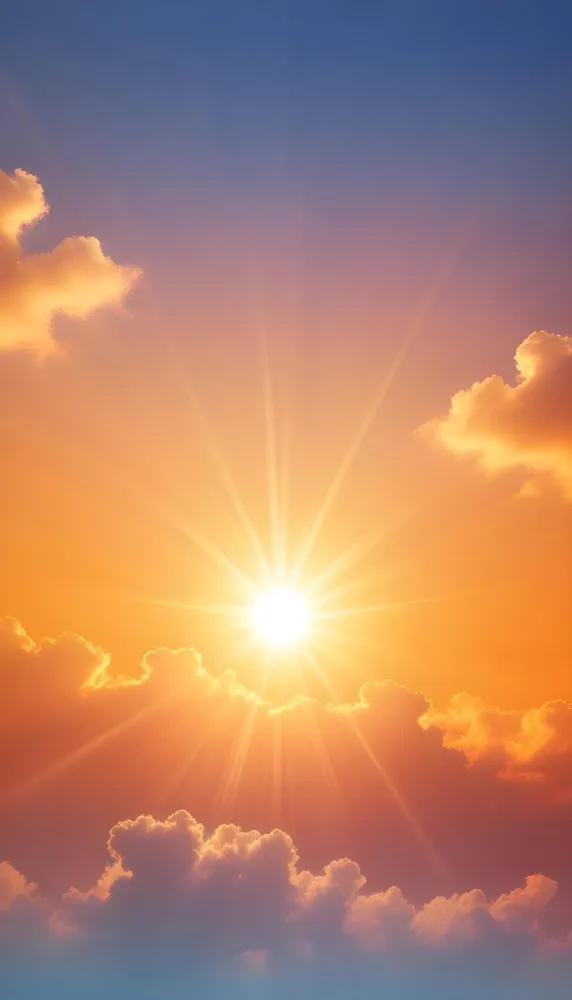 Sun With Bright Rays Of Light Orange Sky With Clouds Warm Tones Soft Light Sunny Day Bright And Vibrant Colors Peaceful Atmosphere 30 256c