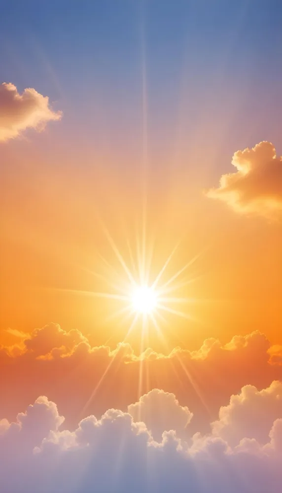 Sun With Bright Rays Of Light Orange Sky With Clouds Warm Tones Soft Light Sunny Day Bright And Vibrant Colors Peaceful Atmosphere 35 36f5