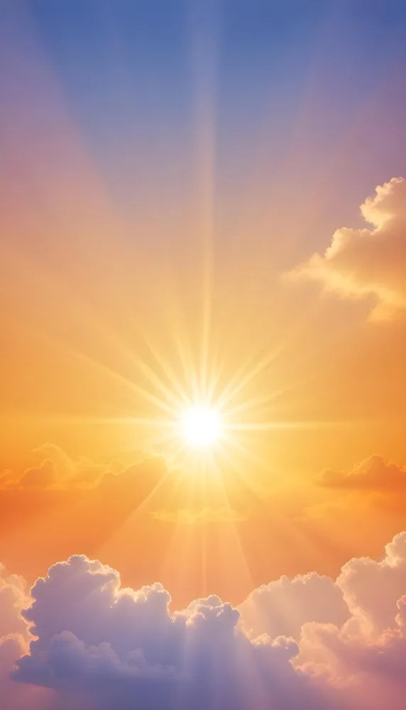 Sun With Bright Rays Of Light Orange Sky With Clouds Warm Tones Soft Light Sunny Day Bright And Vibrant Colors Peaceful Atmosphere 4 372e