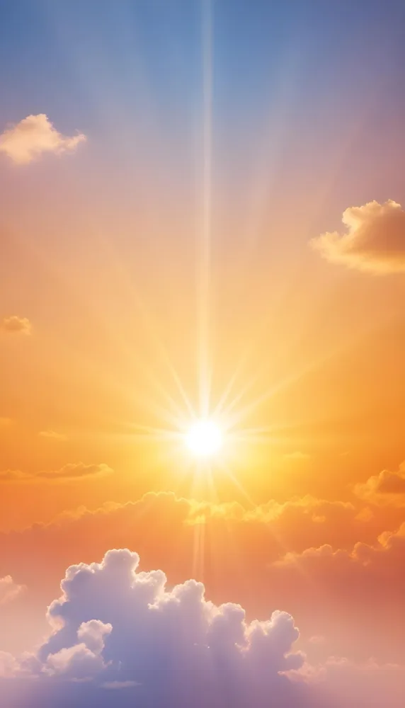 Sun With Bright Rays Of Light Orange Sky With Clouds Warm Tones Soft Light Sunny Day Bright And Vibrant Colors Peaceful Atmosphere 5 364a