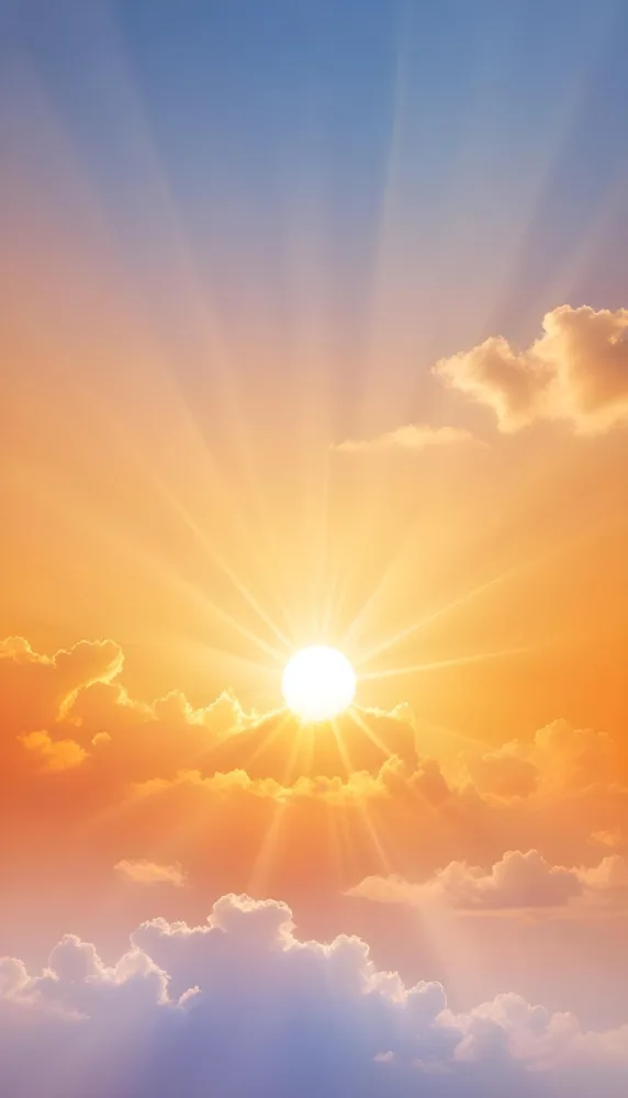Sun With Bright Rays Of Light Orange Sky With Clouds Warm Tones Soft Light Sunny Day Bright And Vibrant Colors Peaceful Atmosphere 6 Eddb