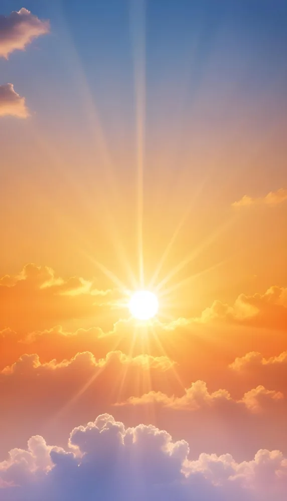 Sun With Bright Rays Of Light Orange Sky With Clouds Warm Tones Soft Light Sunny Day Bright And Vibrant Colors Peaceful Atmosphere 9 D765