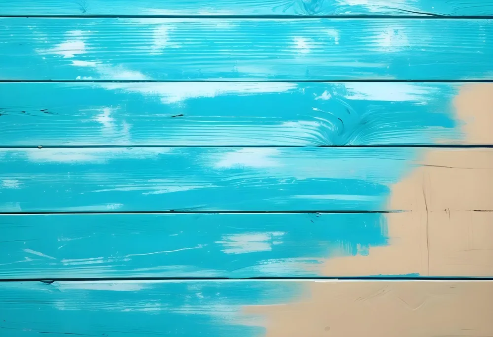 Turquoise Wooden Planks With Visible Grain Light Blue And White Hues Sand On The Bottom Right Corner Horizontal Orientation 21 F60e