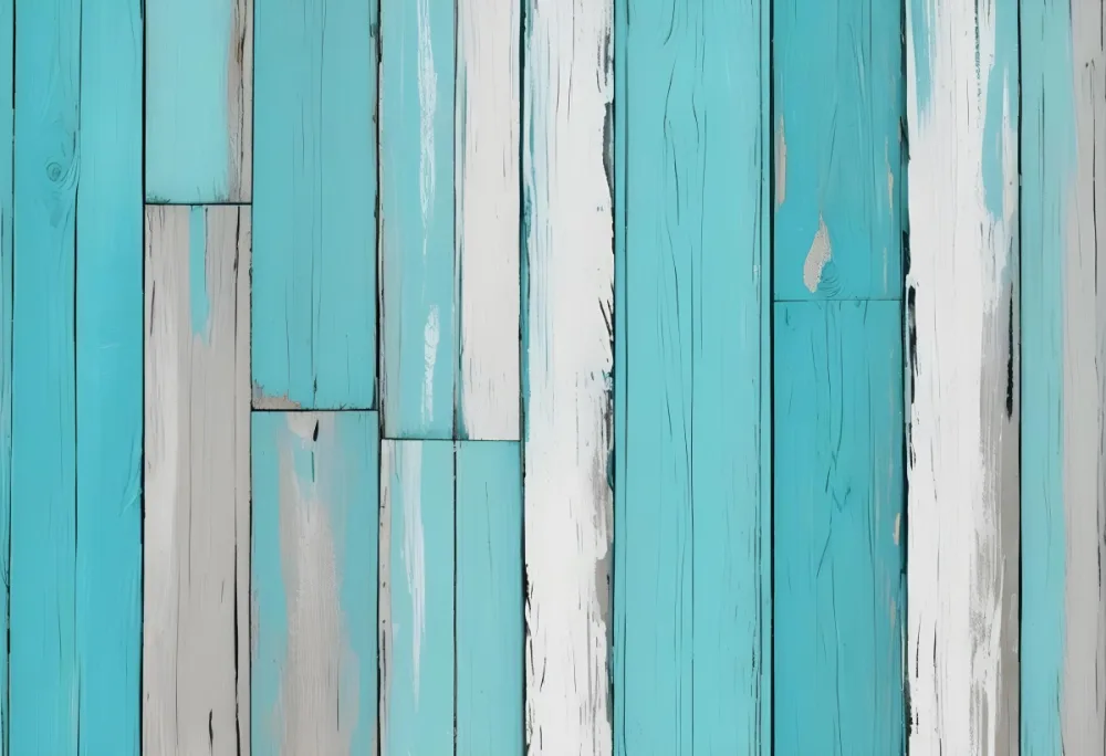 Turquoise Wooden Planks With Visible Grain Light Blue And White Hues Sand On The Bottom Right Corner Horizontal Orientation 23 1af1