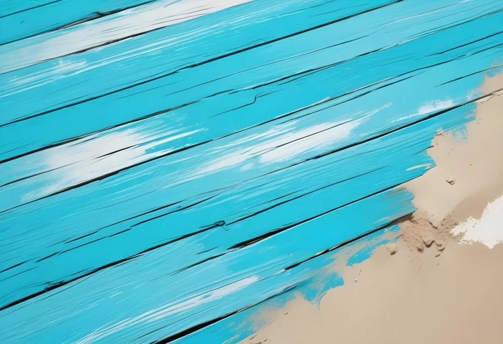 Turquoise Wooden Planks With Visible Grain Light Blue And White Hues Sand On The Bottom Right Corner Horizontal Orientation 31 50de